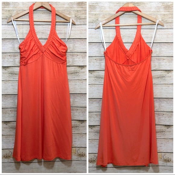 Boston Proper Braided Strap Orange Halter Dress S - Picture 2 of 7